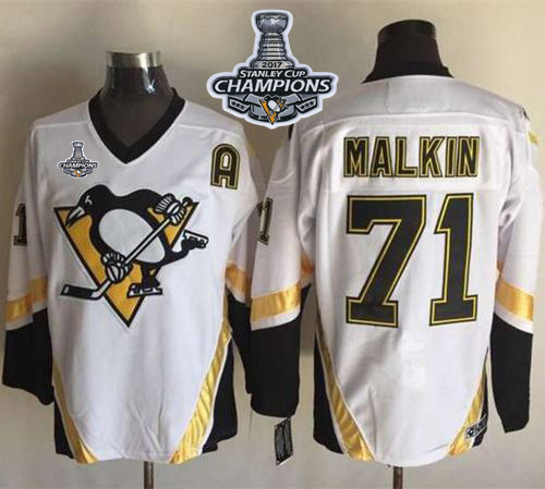 Penguins #71 Evgeni Malkin White CCM Throwback Stanley Cup Finals Champions Stitched NHL Jersey - Click Image to Close